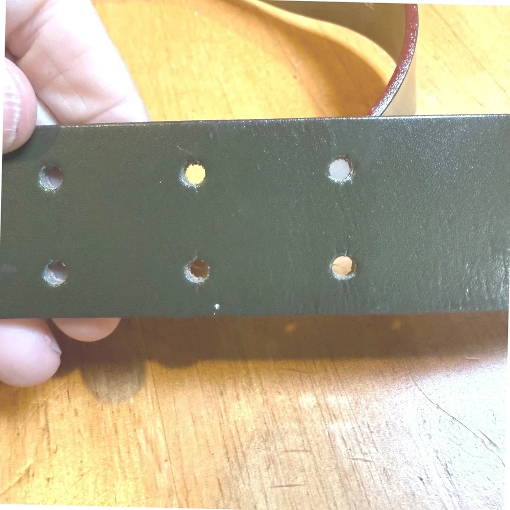 Abaco Paris Forest Green Burgundy Leather Double Prong Belt Made in France 30/75